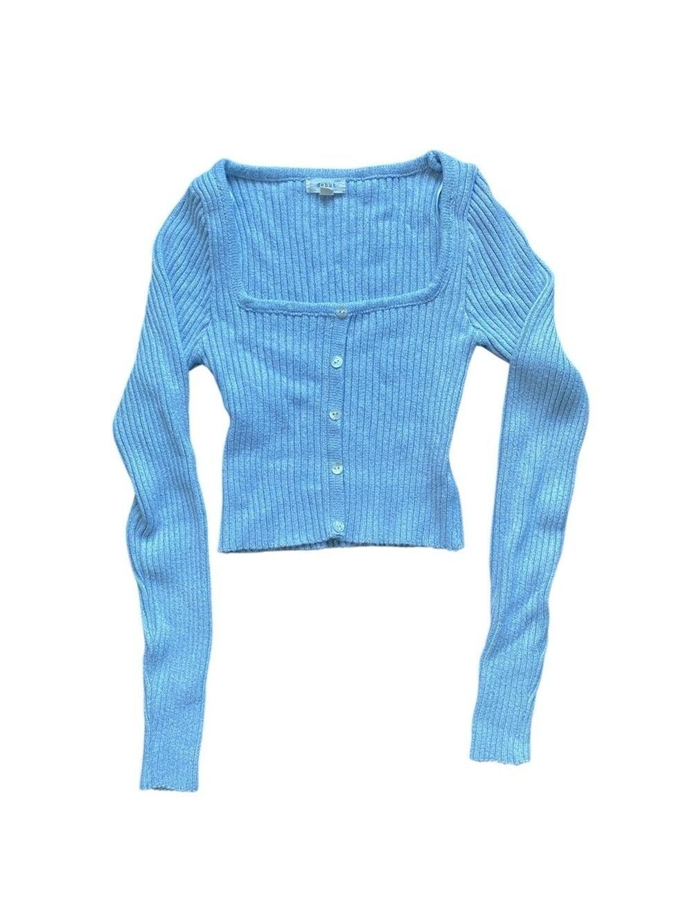 Debut Blue Ribbed Button Front Sweater Size Small/Medium